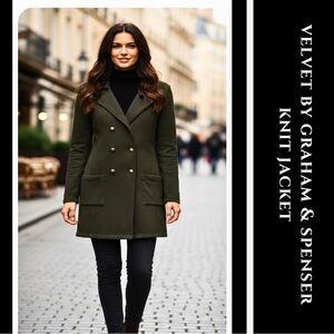 Velvet by Graham & Spencer Olive Double-Breasted Knit Jacket